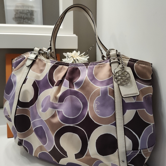 🥰 Vintage Y2K EUC COACH ALEXANDRA OUTLINE OPT ART POPPY TOTE BAG - Picture 5 of 16